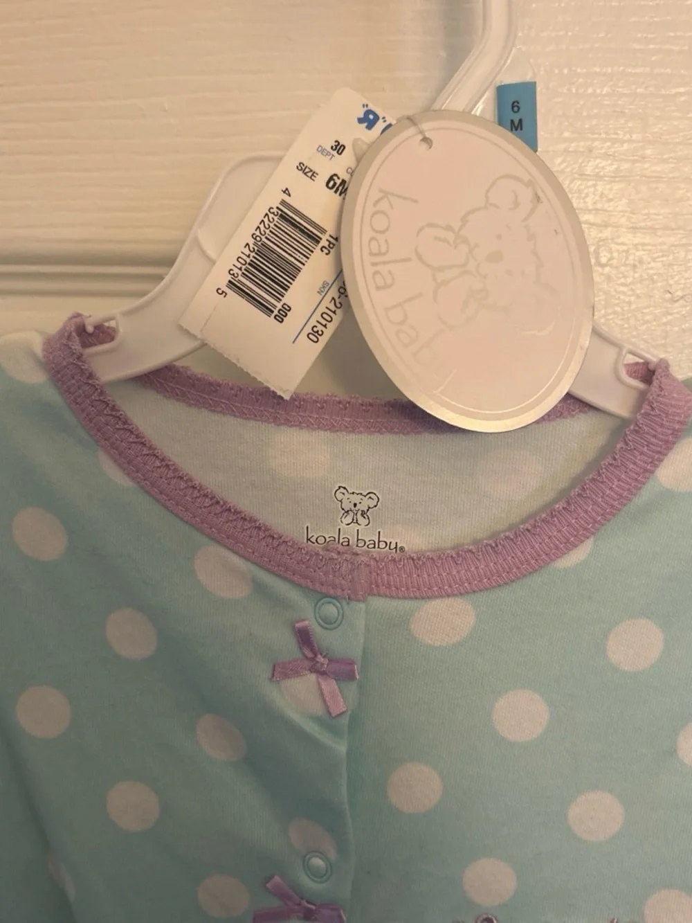 Koala baby Girl Mommy's Sweetie Polka Dot Monkey One-Piece - Light Aqua/Purple